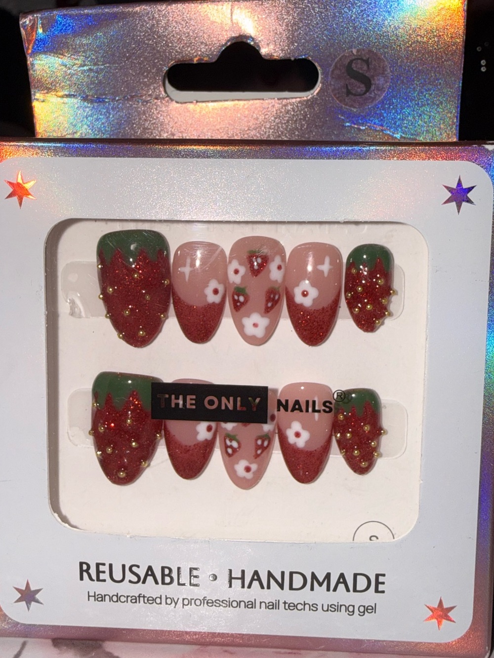 The Only Nails Reusable Handmade Strawberry Floral Press-On Nails
